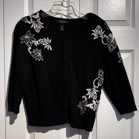 #19 WHBM Floral Embroidered & Sequined Cardigan, Large Petite - Picture 1 of 6